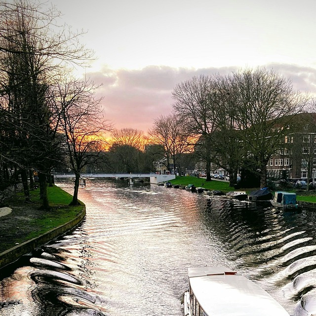 Amsterdam canal sunset, mini break